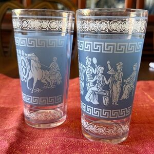 VTG Wedgwood Jasperware Hellenic Jeanette Blue Greek Drinking Glasses Set of 2